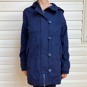 Gap Maternity Parka in navy with hood and removable lining